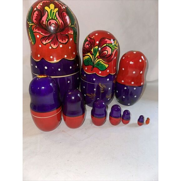 Russian Babushka‎ Handpainted Nesting Doll 10Dolls Matryoshka - Picture 7 of 15